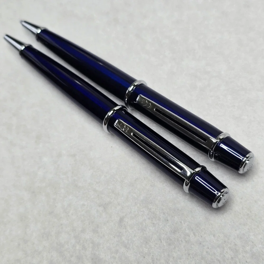 Bill Blass Blue Chrome Ballpoint Pen Mechanical Pencil Set Refills BB0091RF